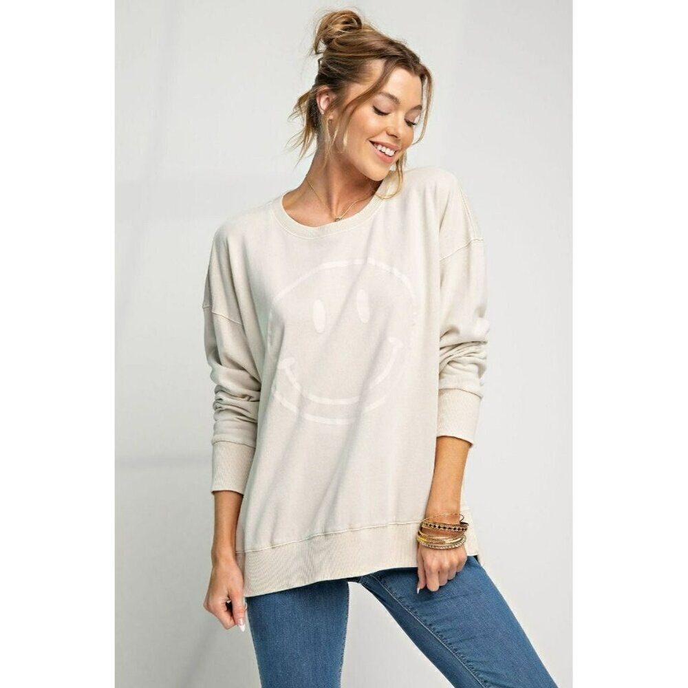 Don't Forget to Smile Mineral Wash Top in Khaki